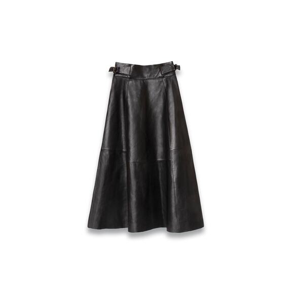 NWT Sezane Yasmine Black Leather Midi A Line Skirt sz 4 US high rise - Picture 5 of 12